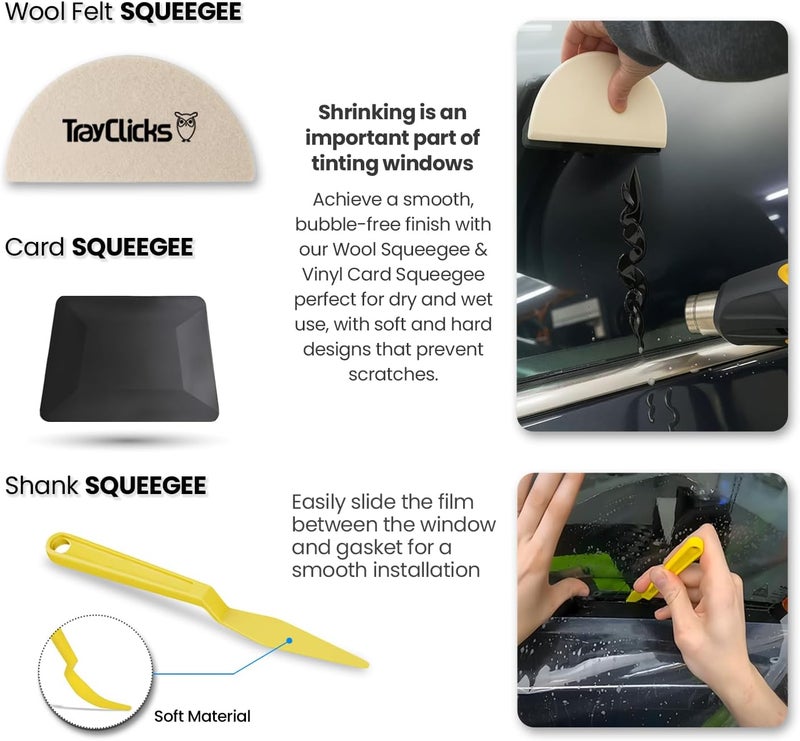 TRAYCLICKS Window Tint Tools kit Vinyl Wrap Tool for Car Tinting Windshield Back Window Squeegee Bulldozer Squeegee Scrubber Paddle Rubber for Car Wrapping PPF Film Installation Auto Tint Kit Professional - Image 4